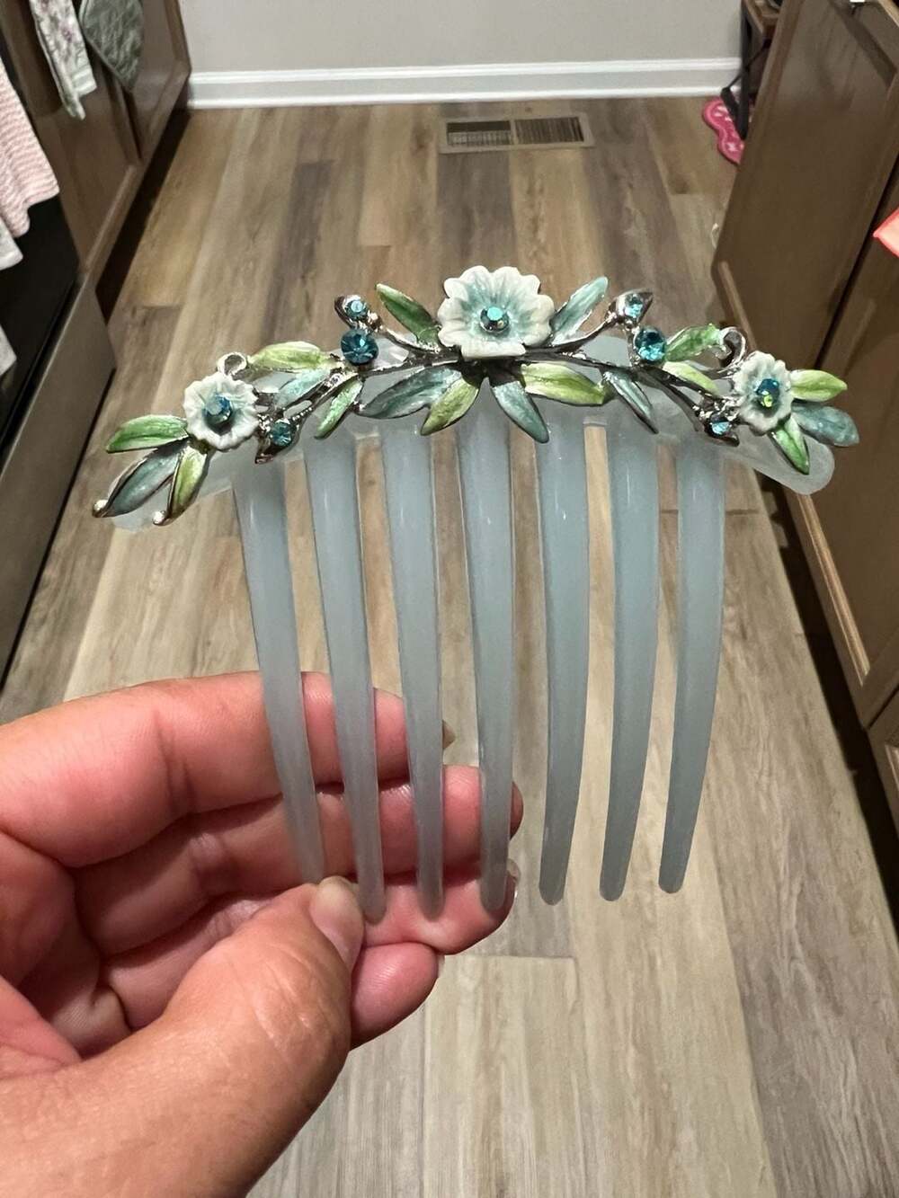 Vintage Floral Hair Comb: Upcycled Enamel & Marcasite Rhinestones